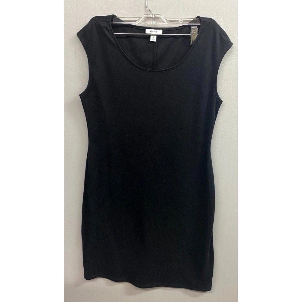 Nine West Mini Dress Womens Small Black Stretch Wide Strap Round Neck Modern
